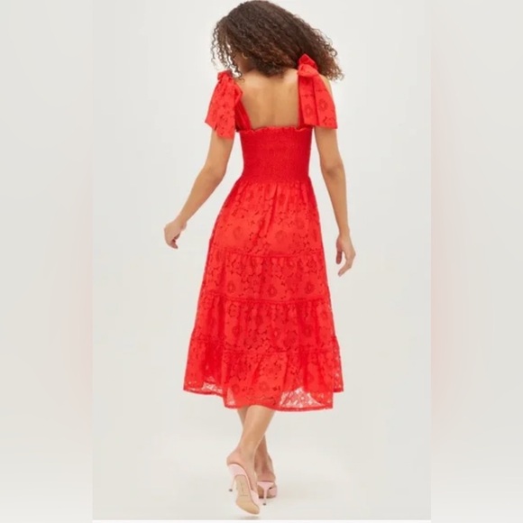 Hill House Lace Ribbon Ellie Nap Dress Poppy Red Floral Lace - Picture 2 of 5